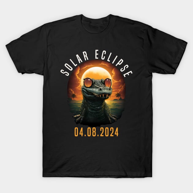 Solar Eclipse 04.08.24 Funny Crocodile Sunglasses Totality T-Shirt by Ai Wanderer